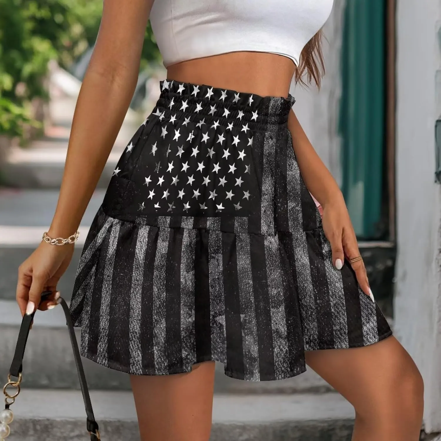 Women's Sexy Mini Skirt High Waist Flowy Summer Beach Aline Skirts for Night Clubs Music Festivals Party