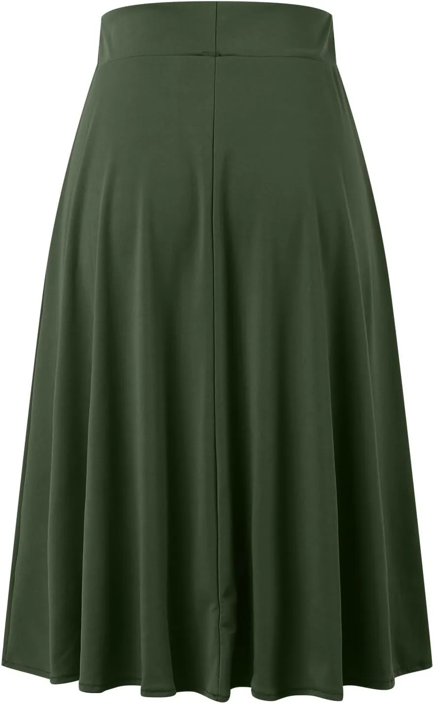 Womens Silk Skirt Vintage Satin Midi Wrap Skirts Elegant High Waisted A-Line Skirt Flare Plain Pleated Cocktail Party Skirt