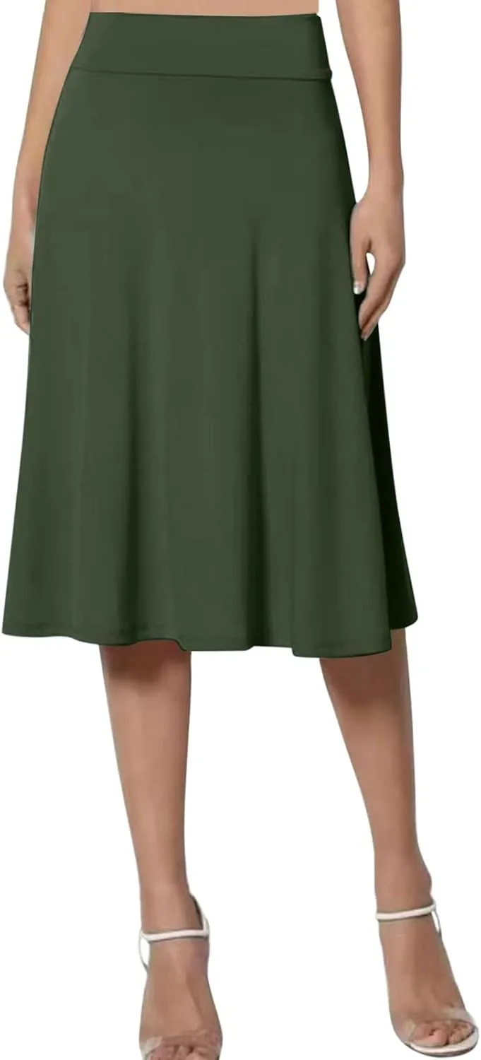 Womens Silk Skirt Vintage Satin Midi Wrap Skirts Elegant High Waisted A-Line Skirt Flare Plain Pleated Cocktail Party Skirt