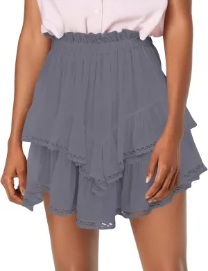Women's Skater Skirt 2025 Basic Pleated High Waisted Ruffles Flared Cute Mini Skirts, S-2XL