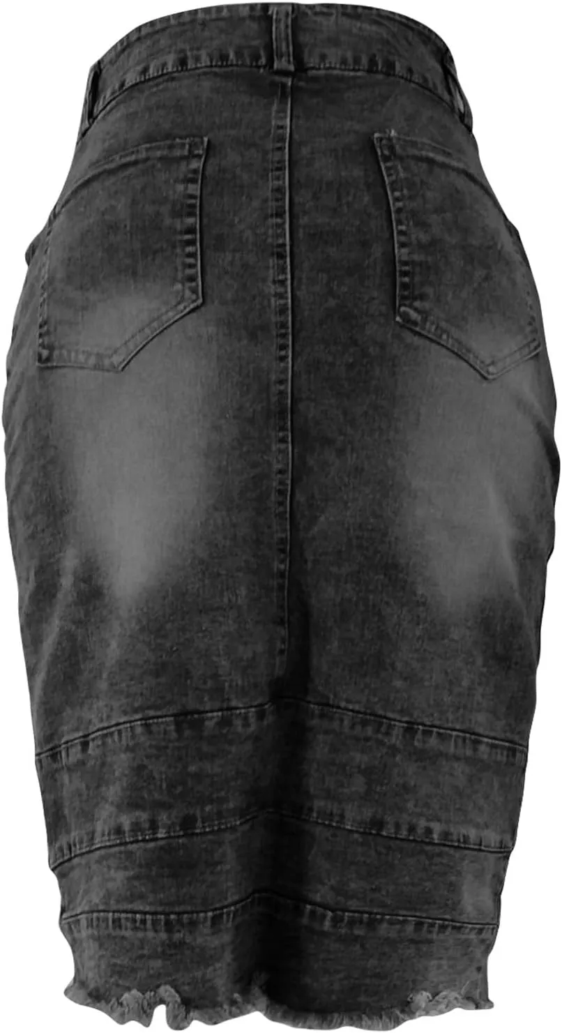 Womens Skirt for Women Linen Denim Western Pencil Midi Knee Length Skirt 2025 Regular Fit