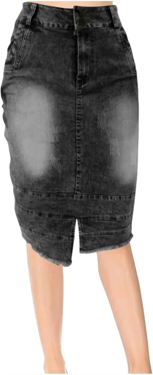Womens Skirt for Women Linen Denim Western Pencil Midi Knee Length Skirt 2025 Regular Fit
