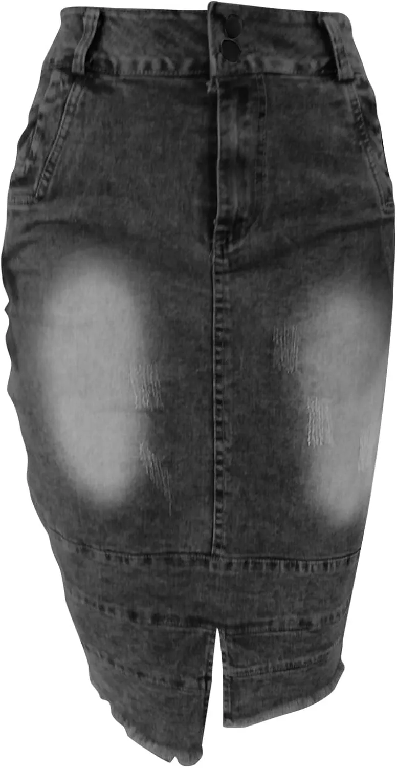 Womens Skirt for Women Linen Denim Western Pencil Midi Knee Length Skirt 2025 Regular Fit