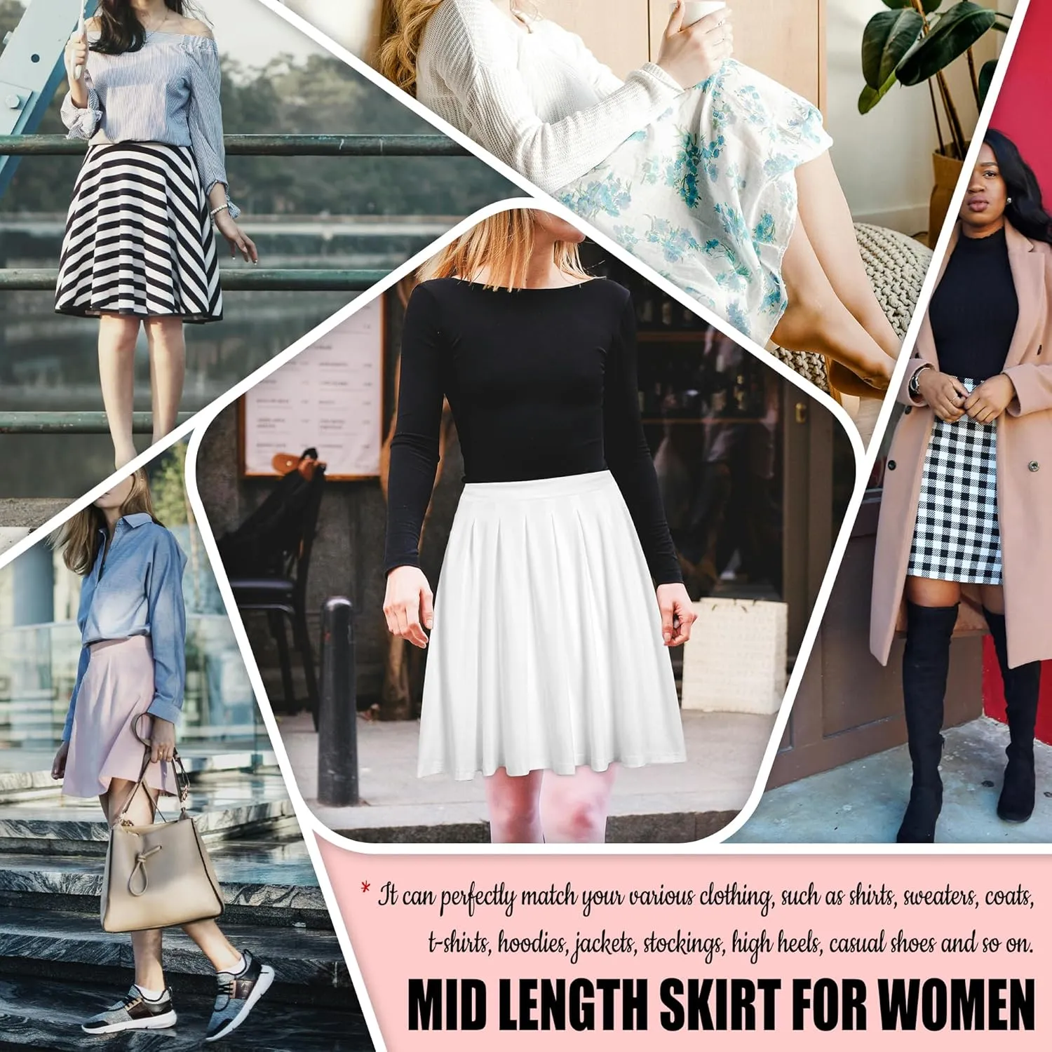 Women's Skirts High Waisted Retro Brown Checkered Midi Skirt Knee Length Ruffled Skirts Casual Bottoms for Party Work