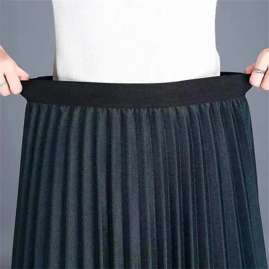 Women's Spring Vintage Lace Gauze Floral Loose Midi High-Waisted Skirts Female Clothing