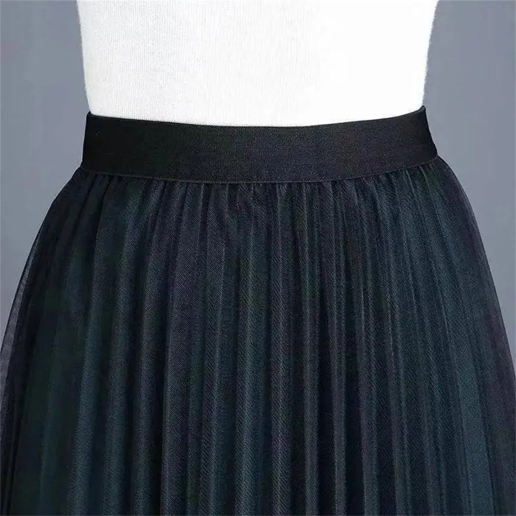 Women's Spring Vintage Lace Gauze Floral Loose Midi High-Waisted Skirts Female Clothing
