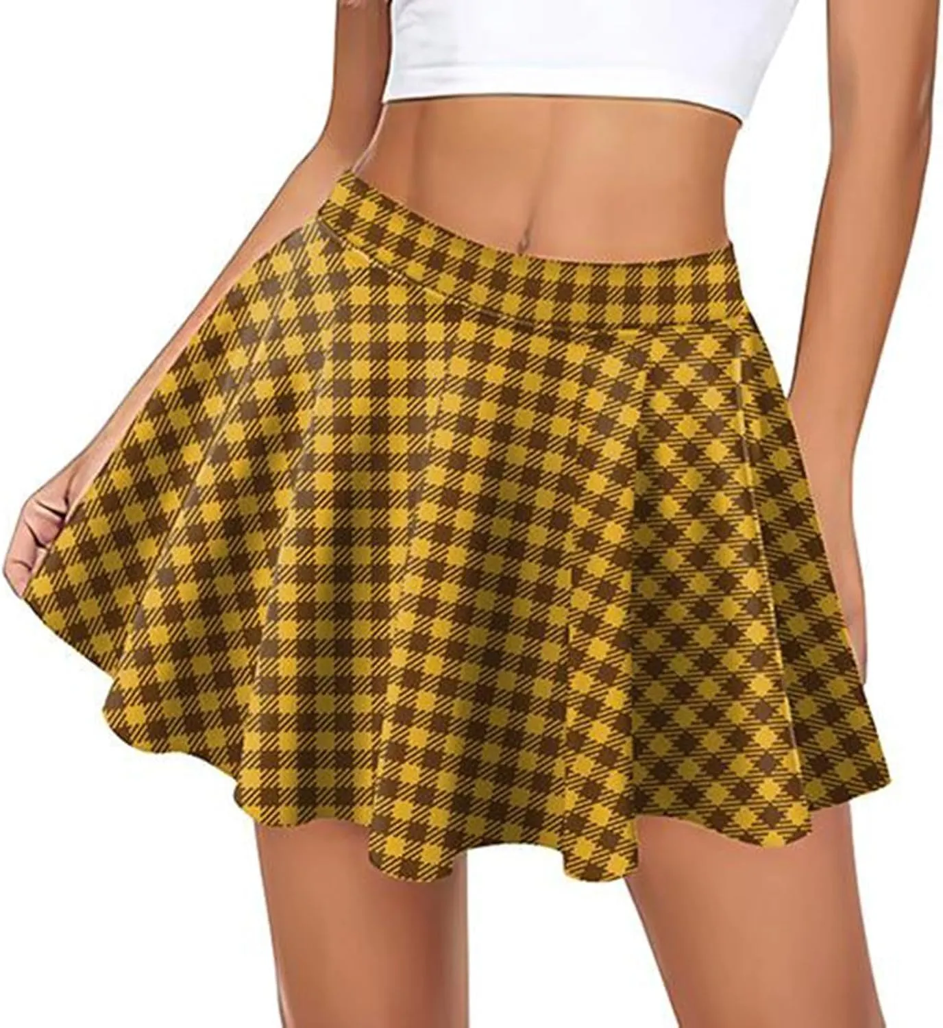 Womens Stretchy Pleated Mini Skirt Plaid Skirts High Waist A Line Skater Tennis Skirt Trendy Y2k Pleated Cheer Skirt