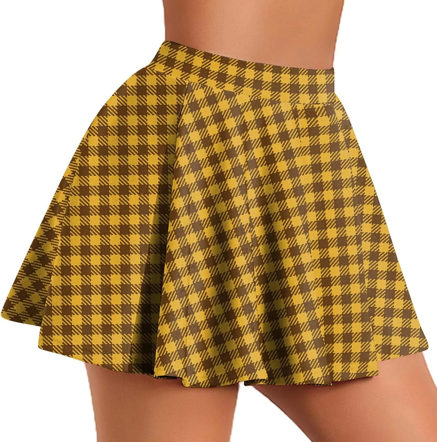 Womens Stretchy Pleated Mini Skirt Plaid Skirts High Waist A Line Skater Tennis Skirt Trendy Y2k Pleated Cheer Skirt