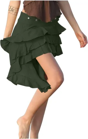 Women's Summer Beach Skirts Irregular Layered Solid Color Skirt High Waisted Flowy Solid Color Button Skirts