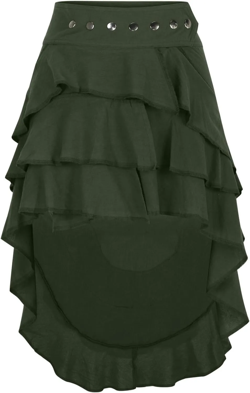 Women's Summer Beach Skirts Irregular Layered Solid Color Skirt High Waisted Flowy Solid Color Button Skirts