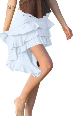Women's Summer Beach Skirts Irregular Layered Solid Color Skirt High Waisted Flowy Solid Color Button Skirts