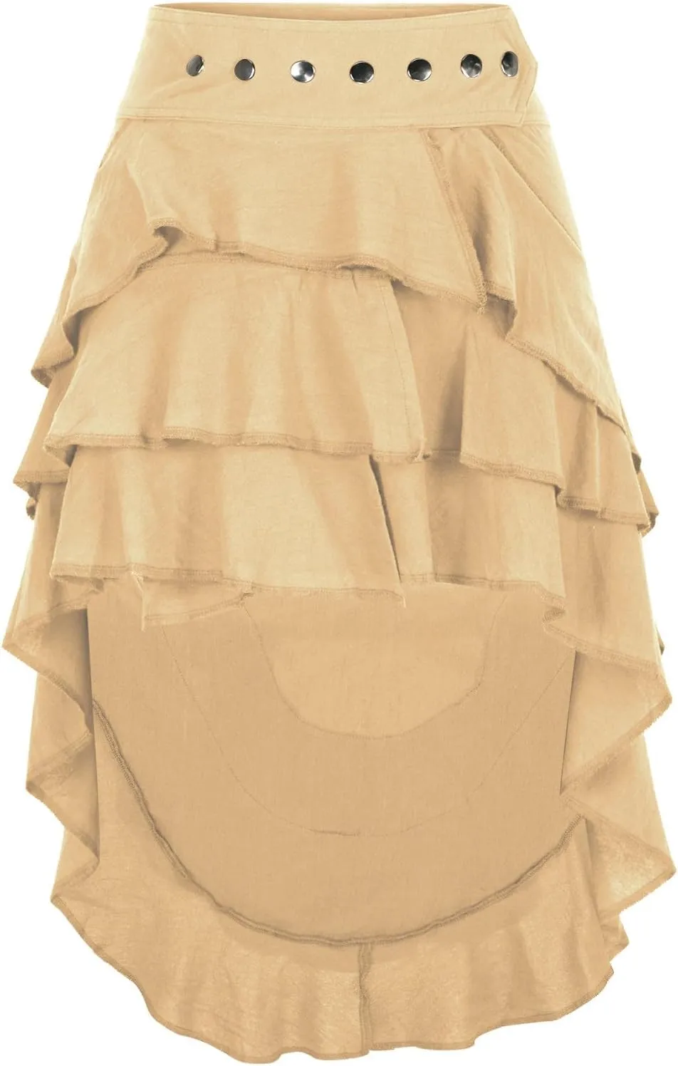 Women's Summer Beach Skirts Irregular Layered Solid Color Skirt High Waisted Flowy Solid Color Button Skirts