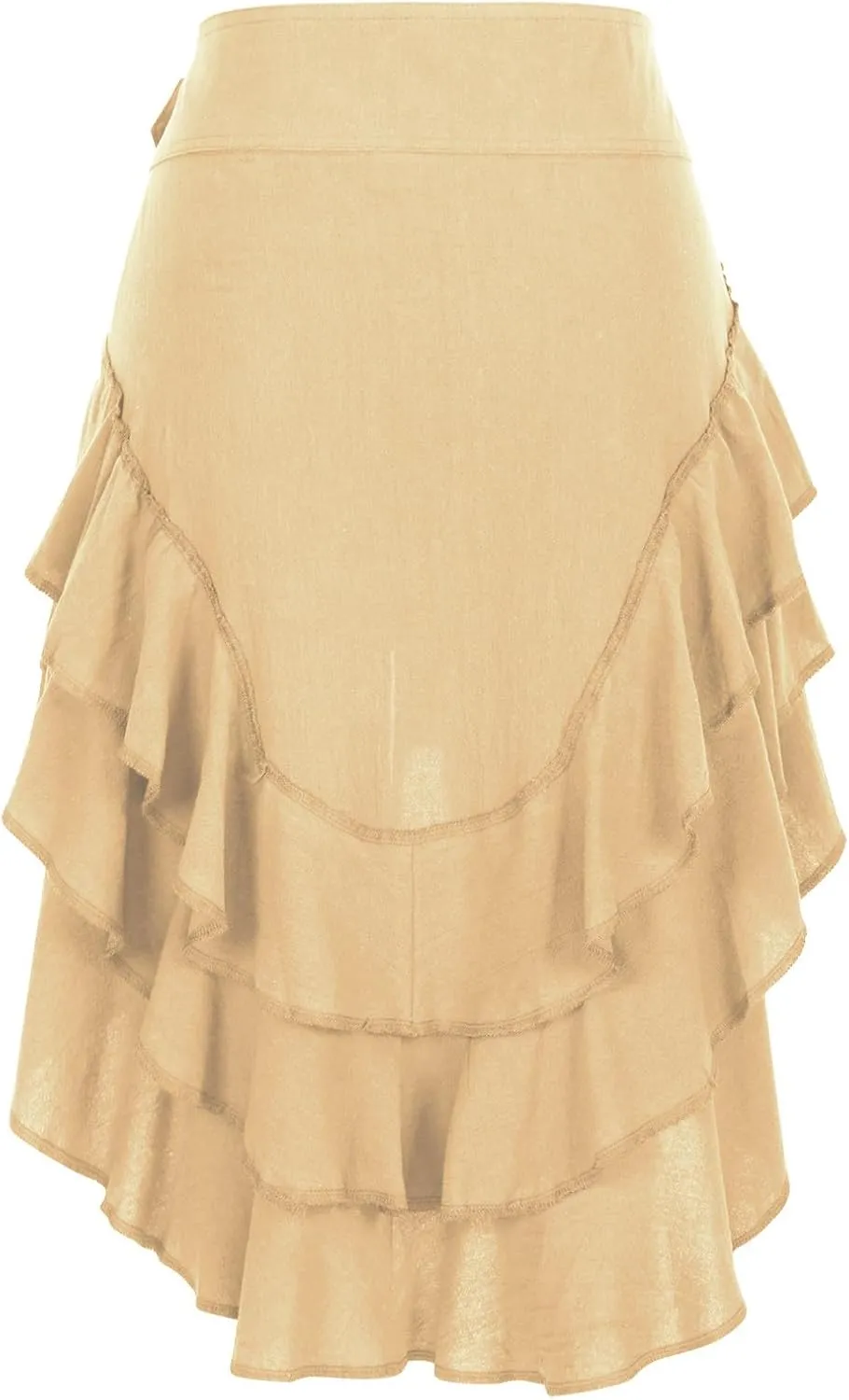 Women's Summer Beach Skirts Irregular Layered Solid Color Skirt High Waisted Flowy Solid Color Button Skirts