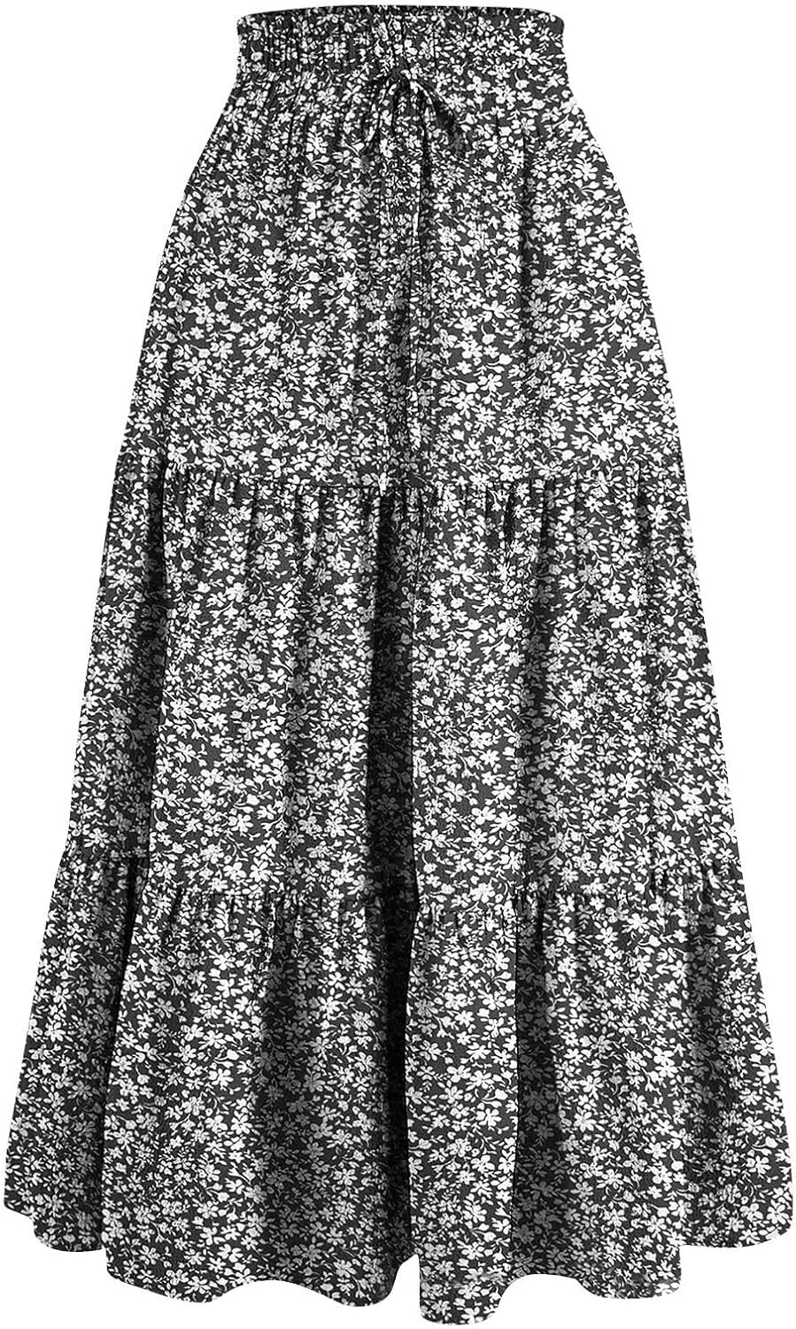 Women's Summer Bohemian Print A-Line Maxi Skirt Elastic Waist High Waist Beach Outfits Casual Tiered Long Skirt