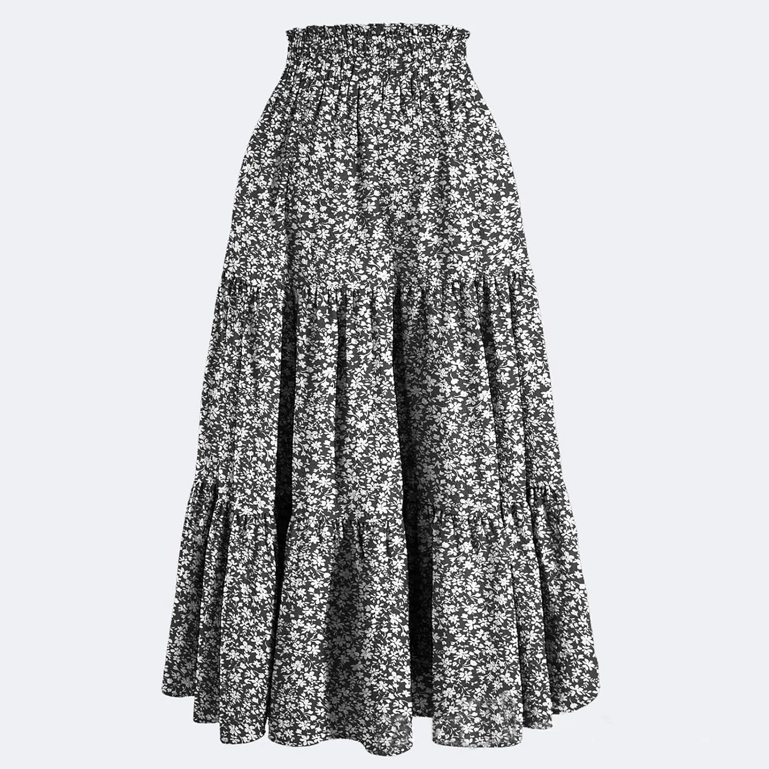 Women's Summer Bohemian Print A-Line Maxi Skirt Elastic Waist High Waist Beach Outfits Casual Tiered Long Skirt