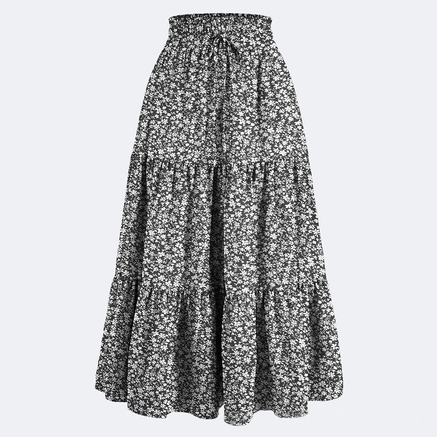 Women's Summer Bohemian Print A-Line Maxi Skirt Elastic Waist High Waist Beach Outfits Casual Tiered Long Skirt