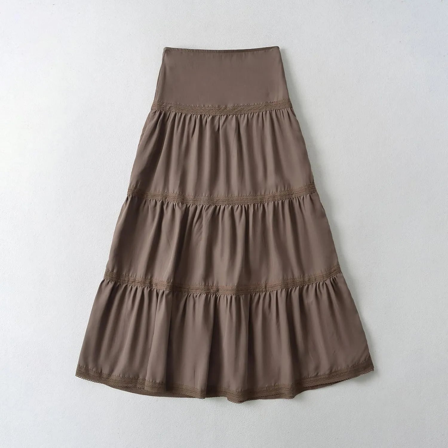 Women's Summer Flowy Boho Maxi Skirt Trendy Elastic High Waist Pleated Tiered A Line Beach Long Skirts Party Dressy