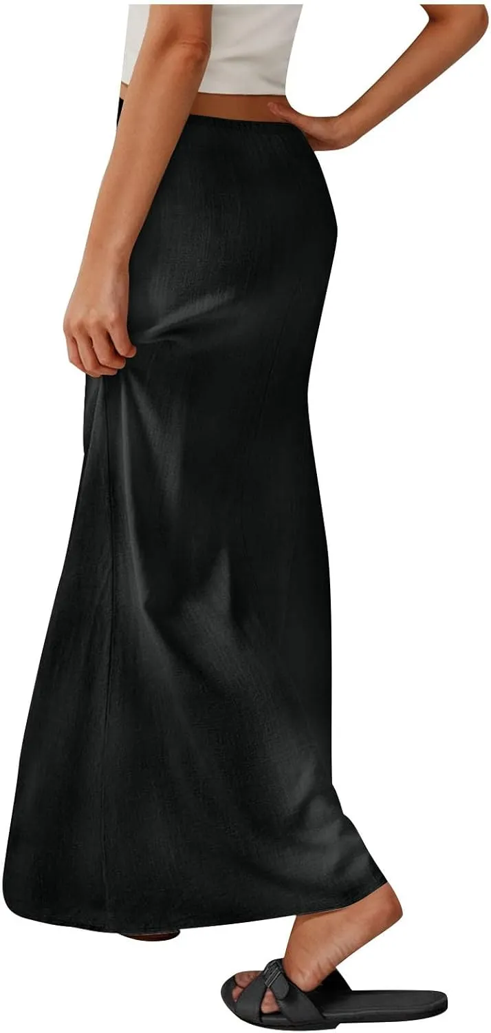 Womens Summer Maxi Skirt Low Rise Lace Up Midi Skirt Casual Long Skirt A Line Lounge Skirt Trendy Beach Skirts