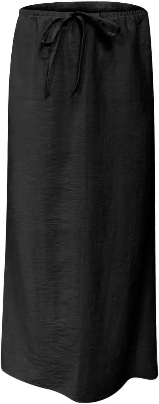 Womens Summer Maxi Skirt Low Rise Lace Up Midi Skirt Casual Long Skirt A Line Lounge Skirt Trendy Beach Skirts