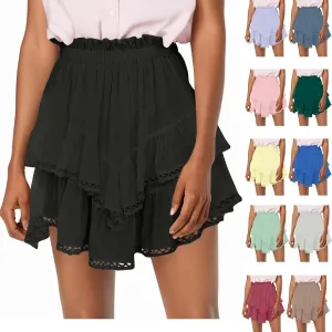 Women's Summer Skirts 2025 Casual Loose Trendy Elastic Waist Solid Color Pleated Sun Tennis Beach Skirt, S-2XL