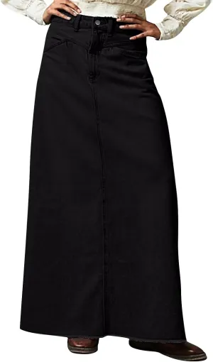 Women's Summer Skirts 2025 Casual Loose Trendy Elastic Waist Solid Color Sun Beach Long Maxi Denim Skirt, S-XL