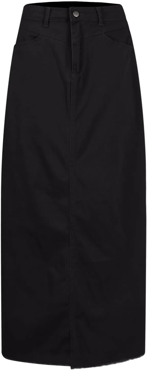 Women's Summer Skirts 2025 Casual Loose Trendy Elastic Waist Solid Color Sun Beach Long Maxi Denim Skirt, S-XL