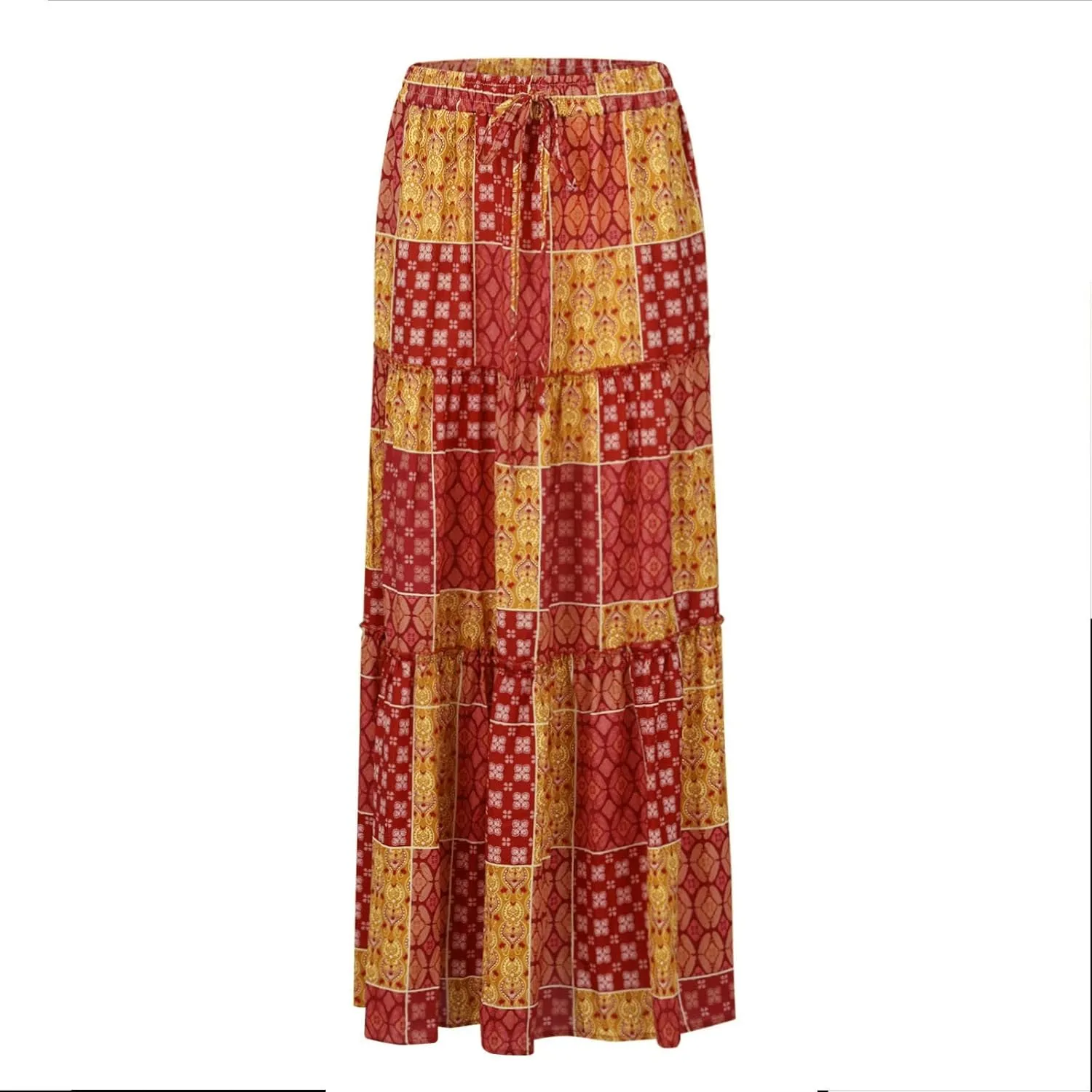 Women's Summer Skirts 2025 Loose Trendy Elastic High Waist Floral Print Boho Sun Beach Long Maxi Skirt, S-2XL