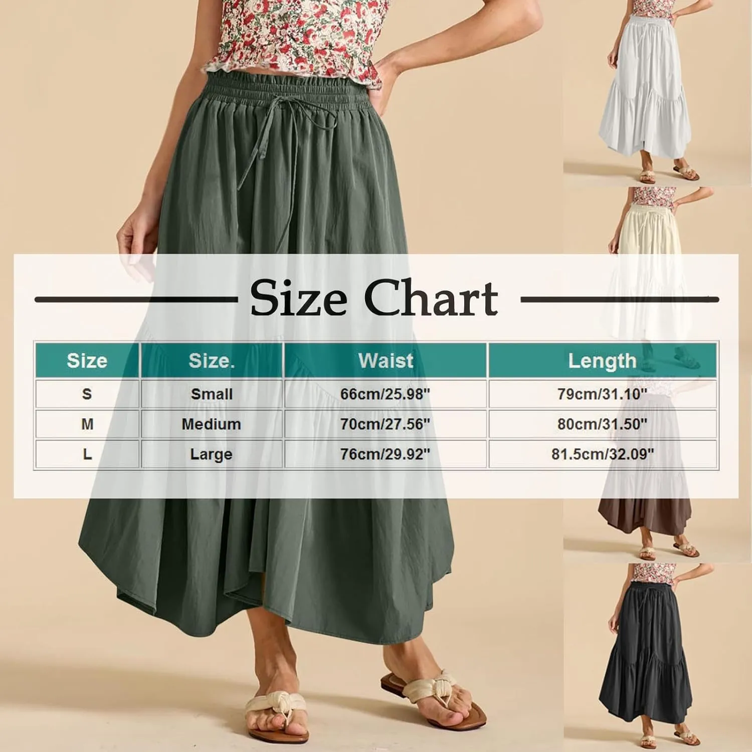 Womens Summer Vacation Beach Maxi Skirts Elastic High Waist Tiered Skirt A Line Ruffle Swing Long Dress