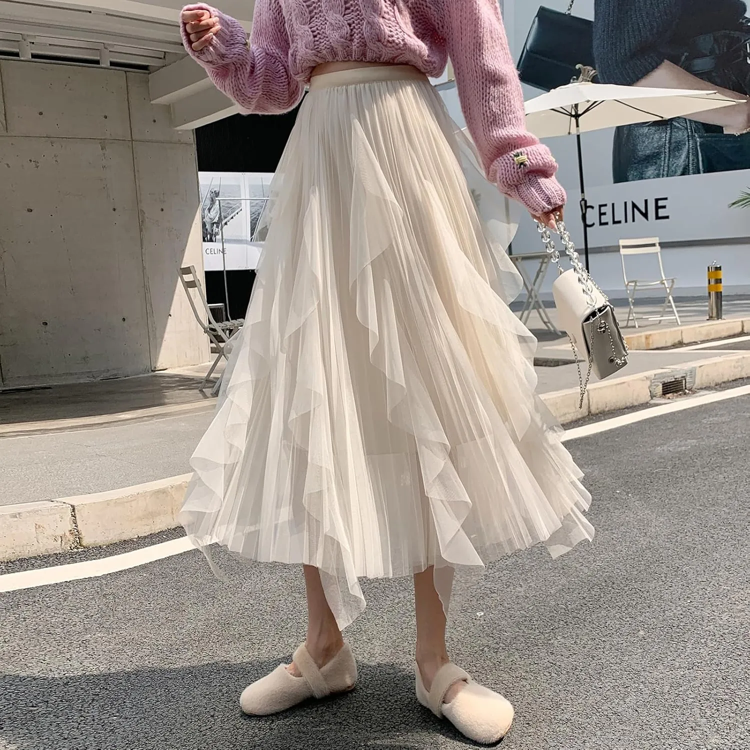 Women's Tulle Skirt Formal High Low Asymmetrical A-Line Fairy Elastic Waist Layered Long Midi Skirts