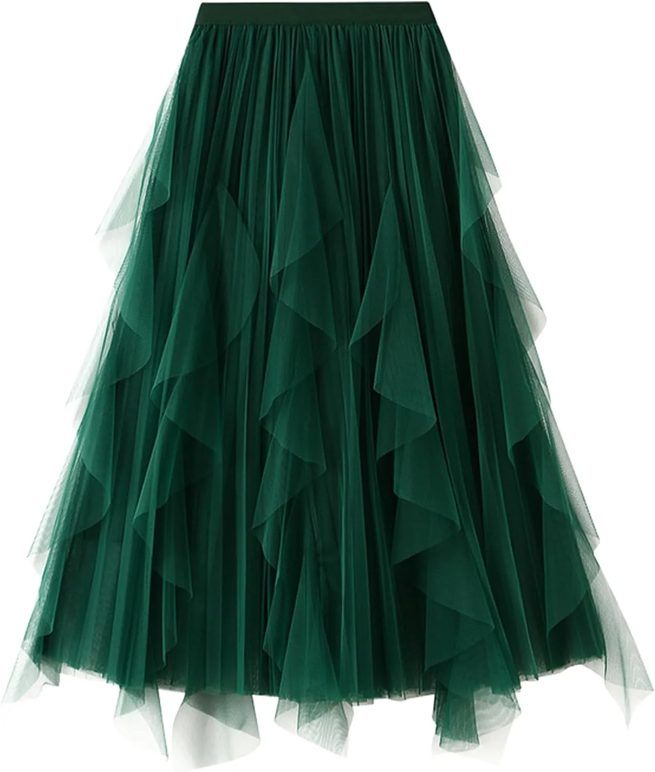 Women's Tulle Skirt Formal High Low Asymmetrical A-Line Fairy Elastic Waist Layered Long Midi Skirts