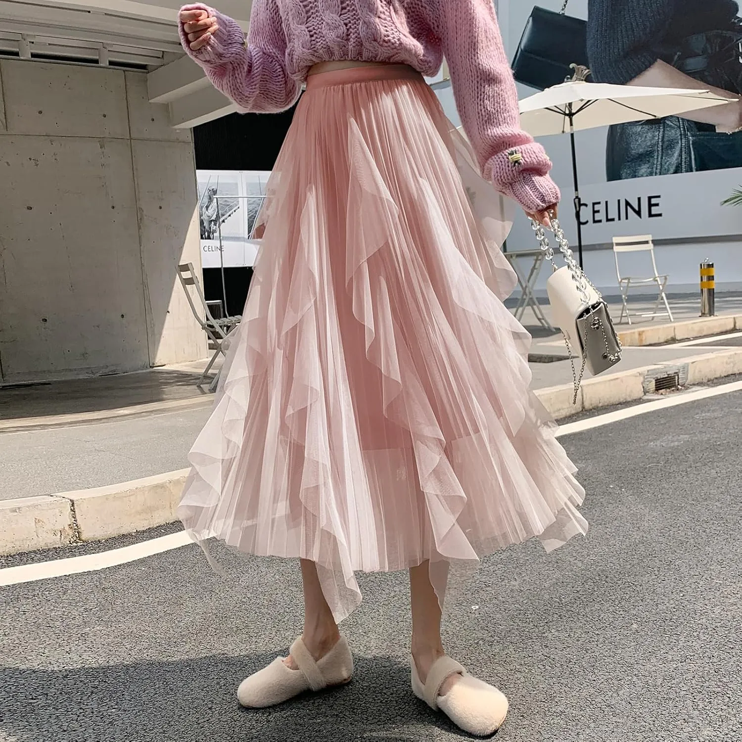 Women's Tulle Skirt Formal High Low Asymmetrical A-Line Fairy Elastic Waist Layered Long Midi Skirts