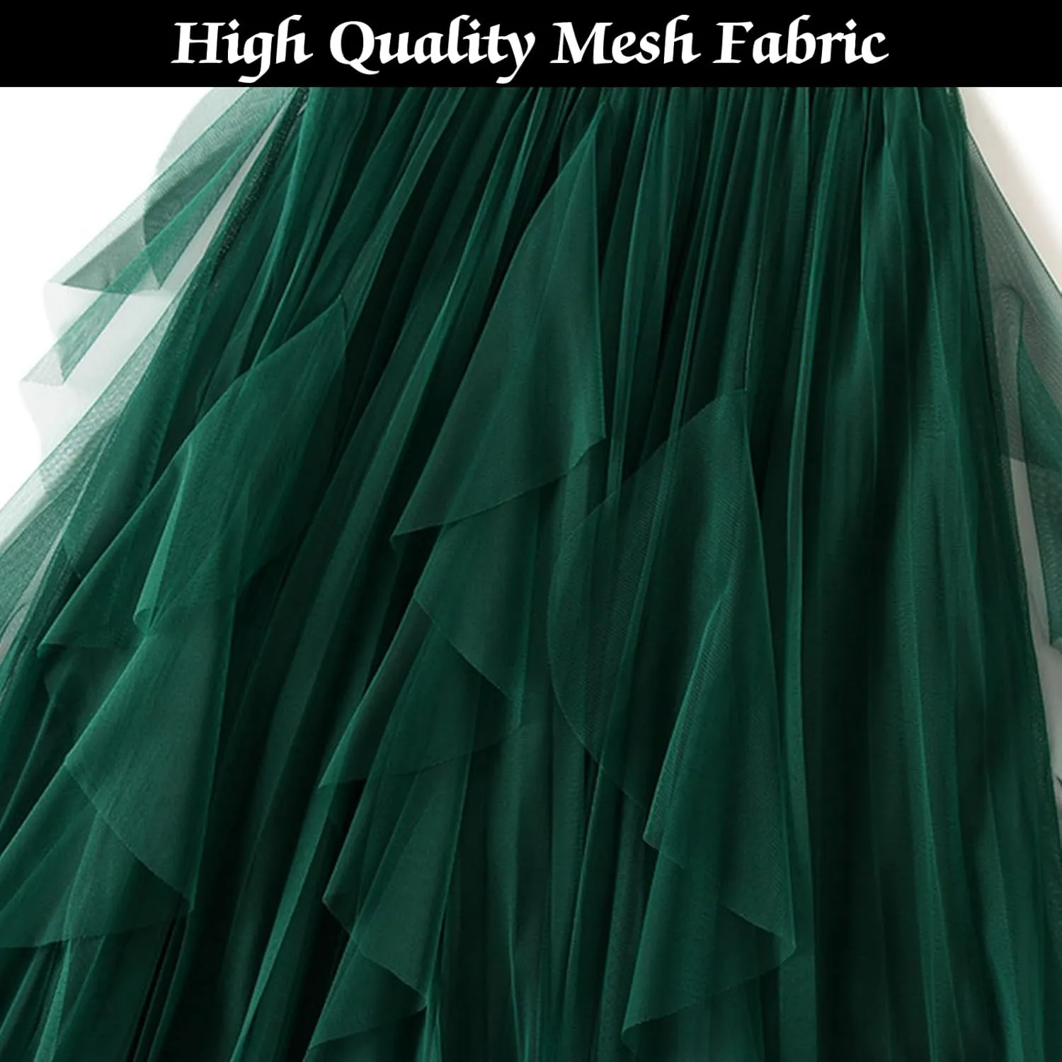 Women's Tulle Skirt Formal High Low Asymmetrical A-Line Fairy Elastic Waist Layered Long Midi Skirts