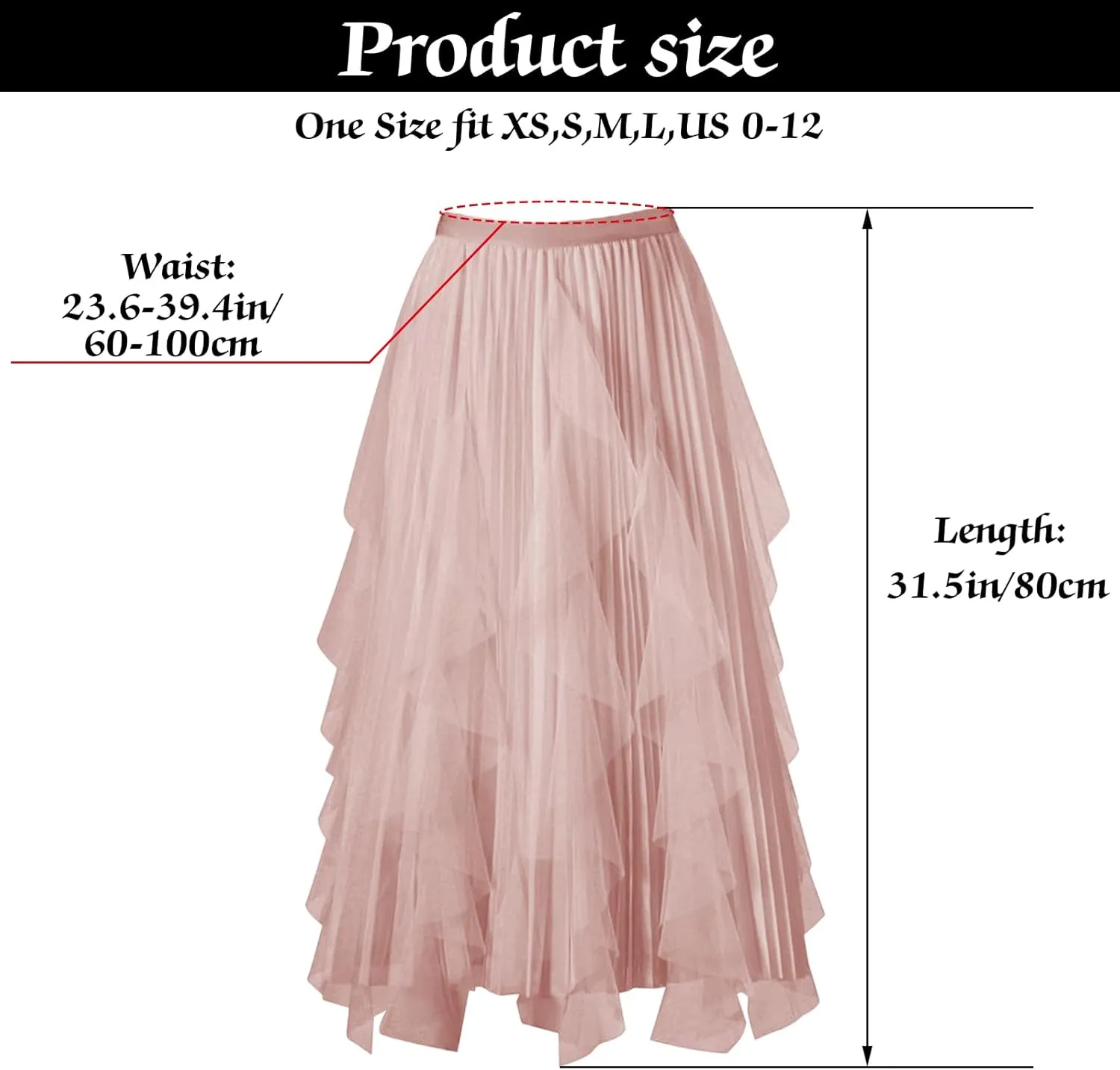 Women's Tulle Skirt Formal High Low Asymmetrical A-Line Fairy Elastic Waist Layered Long Midi Skirts