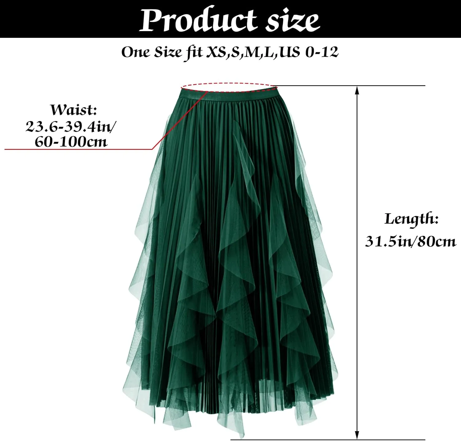 Women's Tulle Skirt Formal High Low Asymmetrical A-Line Fairy Elastic Waist Layered Long Midi Skirts