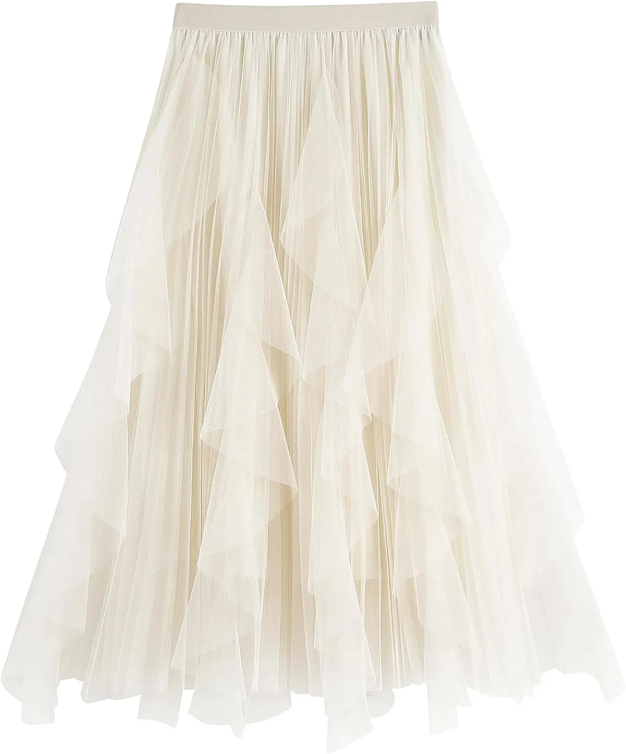 Women's Tulle Skirt Formal High Low Asymmetrical A-Line Fairy Elastic Waist Layered Long Midi Skirts