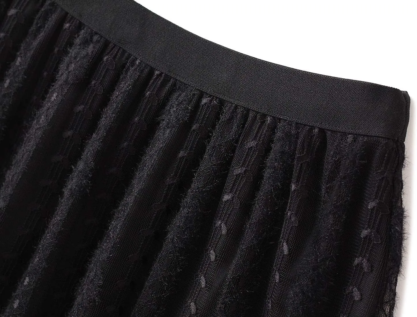 Women's Tulle Skirt Maxi Long A Line High Waist Mesh Layered Skirt Floral Lace Pleated Mesh Midi Skirt Party Tutu Skirt (Color : Black, Size : One Size)