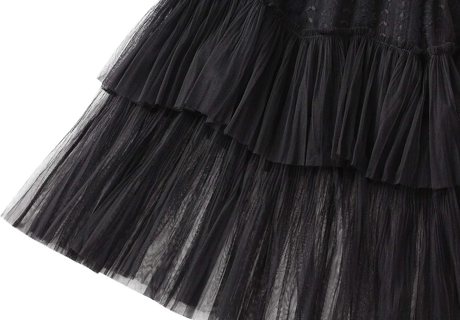 Women's Tulle Skirt Maxi Long A Line High Waist Mesh Layered Skirt Floral Lace Pleated Mesh Midi Skirt Party Tutu Skirt (Color : Black, Size : One Size)