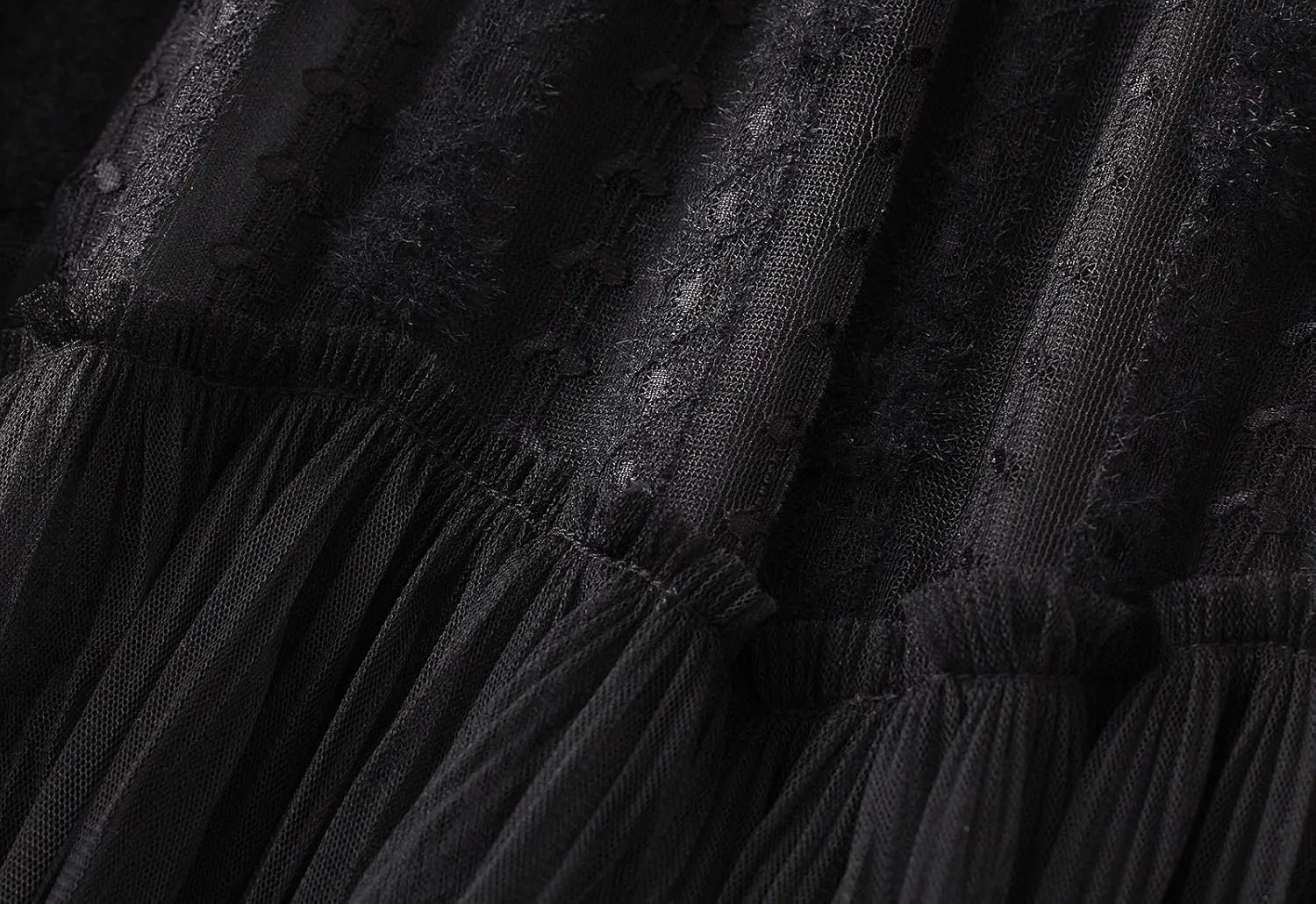 Women's Tulle Skirt Maxi Long A Line High Waist Mesh Layered Skirt Floral Lace Pleated Mesh Midi Skirt Party Tutu Skirt (Color : Black, Size : One Size)