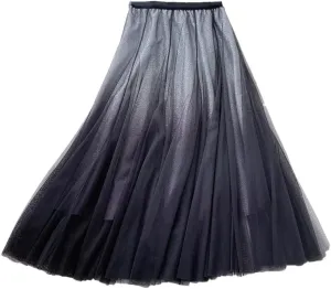 WomenS Tulle Skirt Midi Elastic High Waist Pleated Mesh Flowy A-Line Party Long Skirts