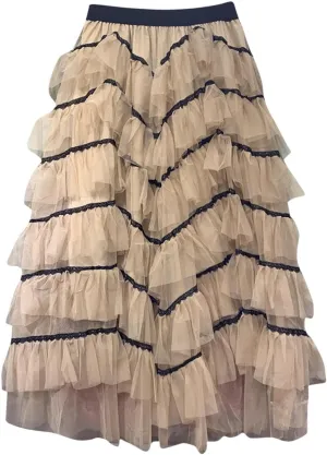 Women's Tulle Skirts Maxi Elastic Waist Cake Layered Ruffles Mesh Long Tiered Skirt Flowy A-Line Party Tutu Skirts