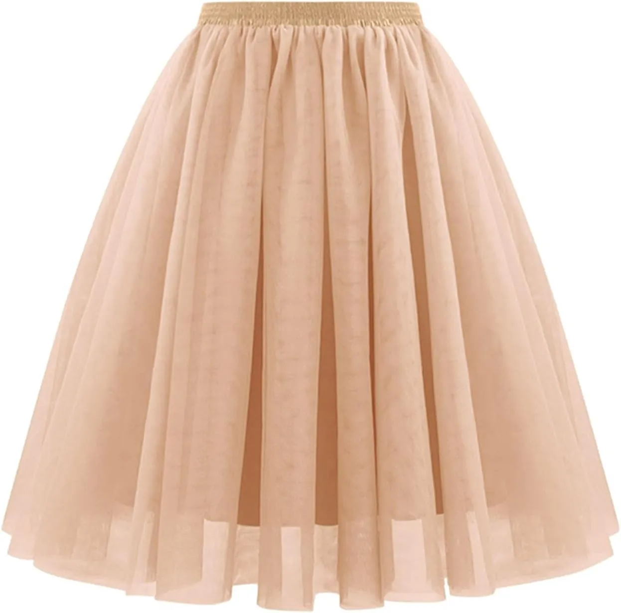 Womens Tulle Skirts Midi Elastic High Waist Pleated Mesh Flowy A-Line Long Skirts