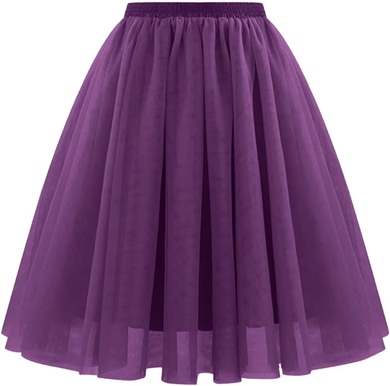 Womens Tulle Skirts Midi Elastic High Waist Pleated Mesh Flowy A-Line Long Skirts
