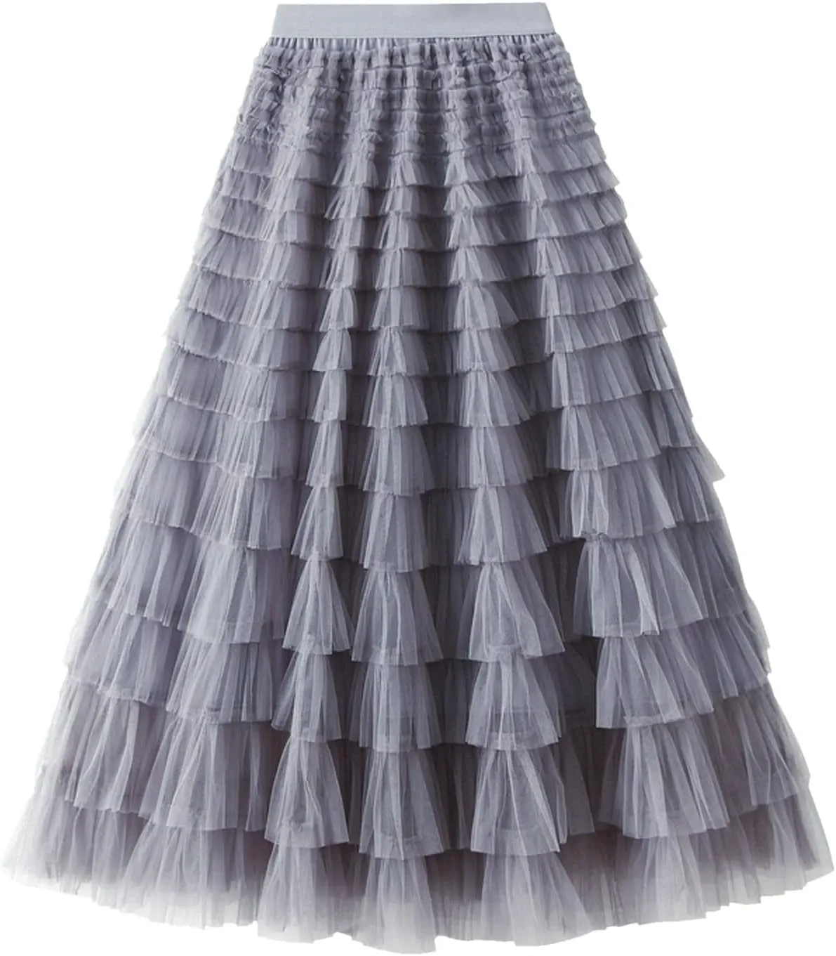 Womens Tulle Skirts Midi Elastic High Waist Pleated Mesh Flowy A-Line Long Tutu Skirts