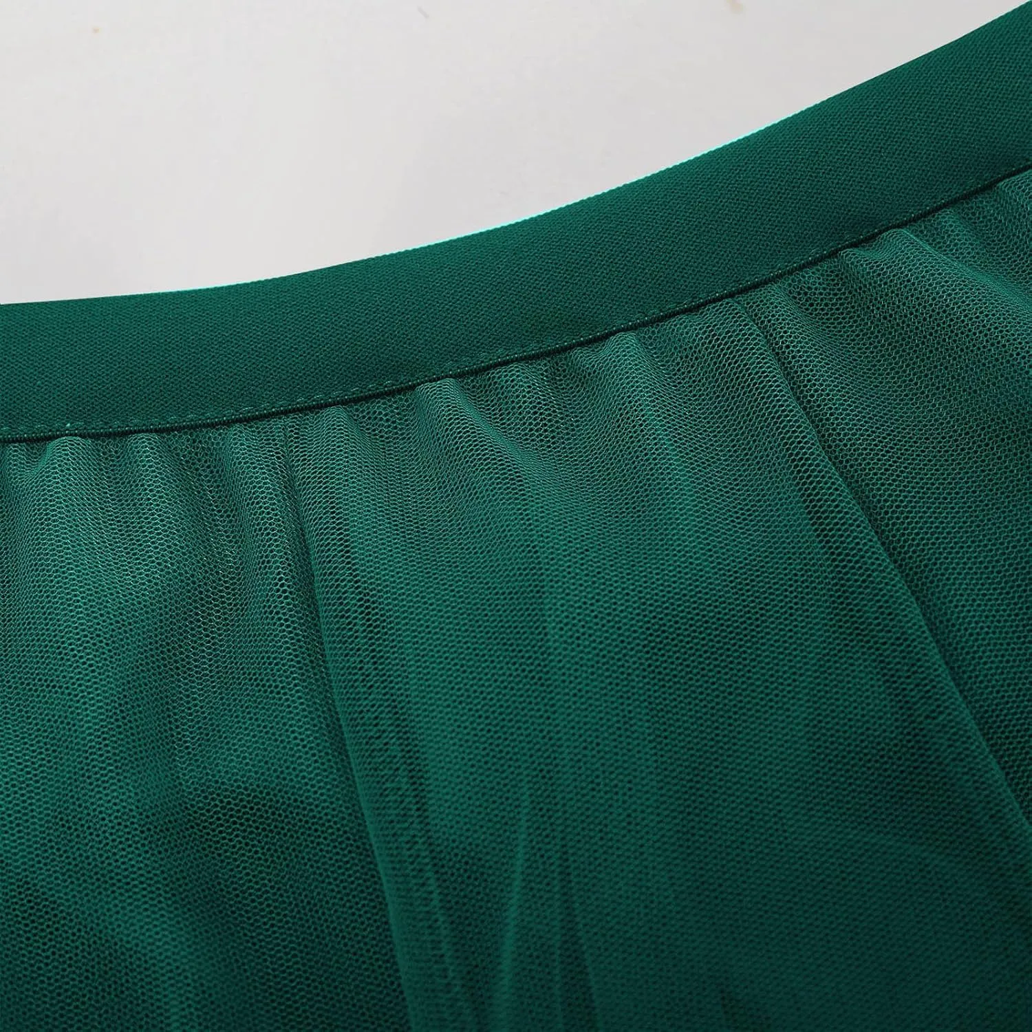 Women's Tulle Skirts Midi Elastic High Waist Pleated Mesh Flowy A-Line Party Long Tutu Skirts for Wedding Guest