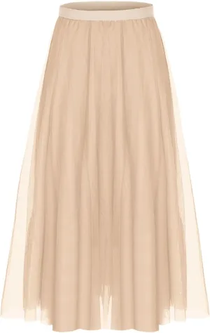 Women's Tulle Skirts Midi Elastic High Waist Pleated Mesh Flowy A-Line Party Long Tutu Skirts for Wedding Guest