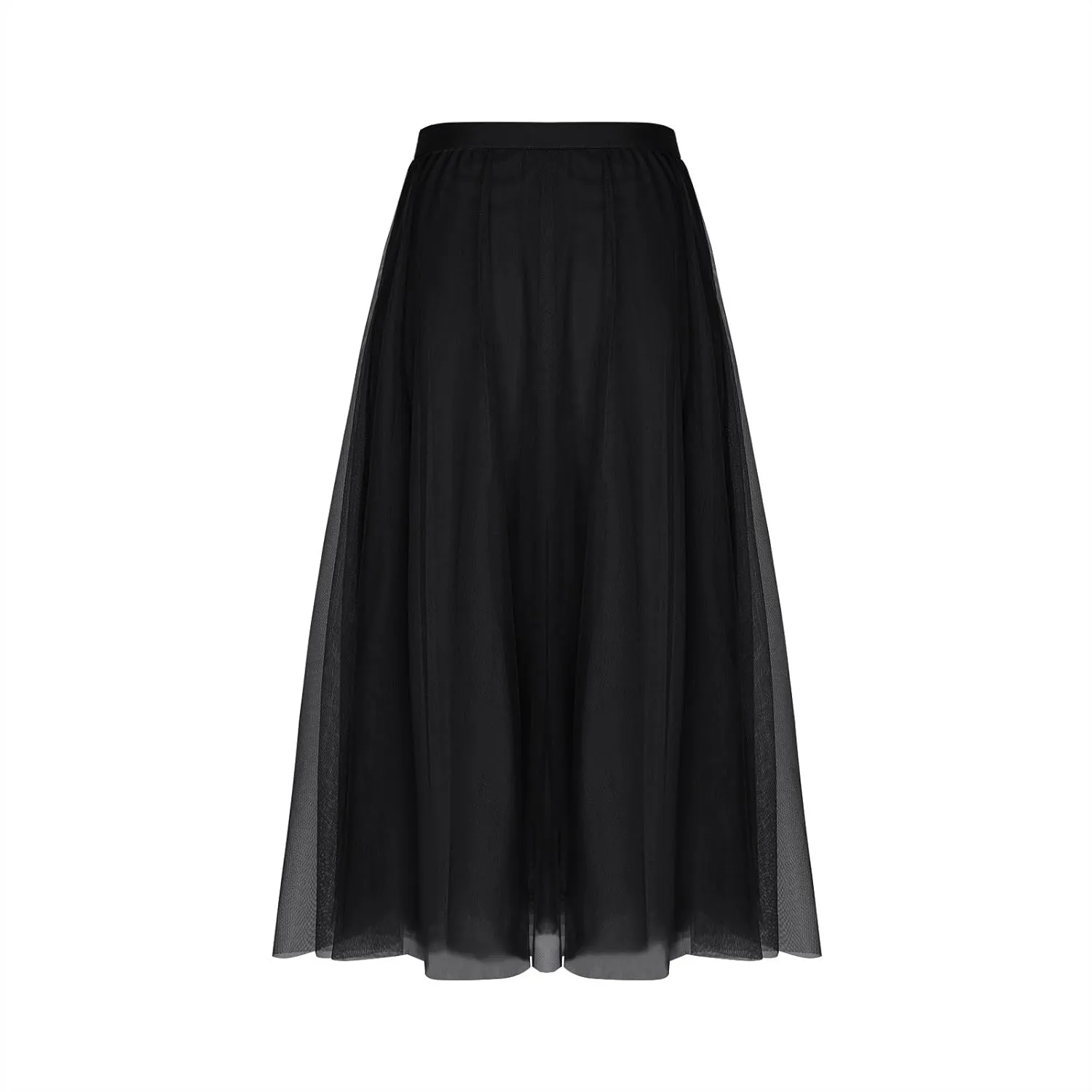 Women's Tulle Skirts Midi Elastic High Waist Pleated Mesh Flowy A-Line Party Long Tutu Skirts for Wedding Guest