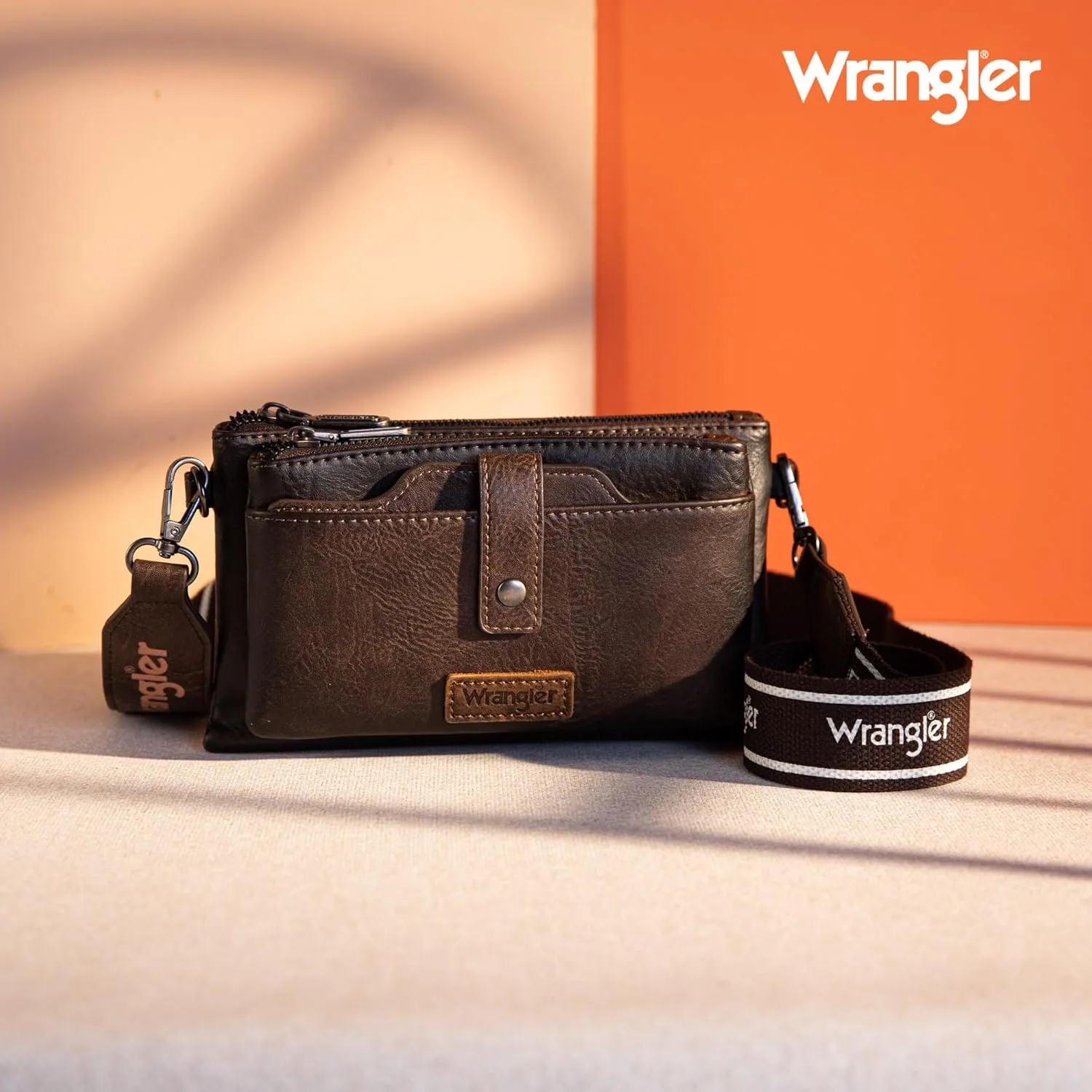 Wrangler Distressed Crossbody Purses for Women Multi-function Card Holder Wallet Small Purse with Double Zipper
