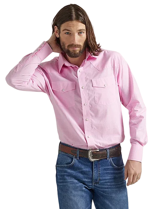 Wrangler Men's Bucking Cancer Snap Fuschia Pink Shirt