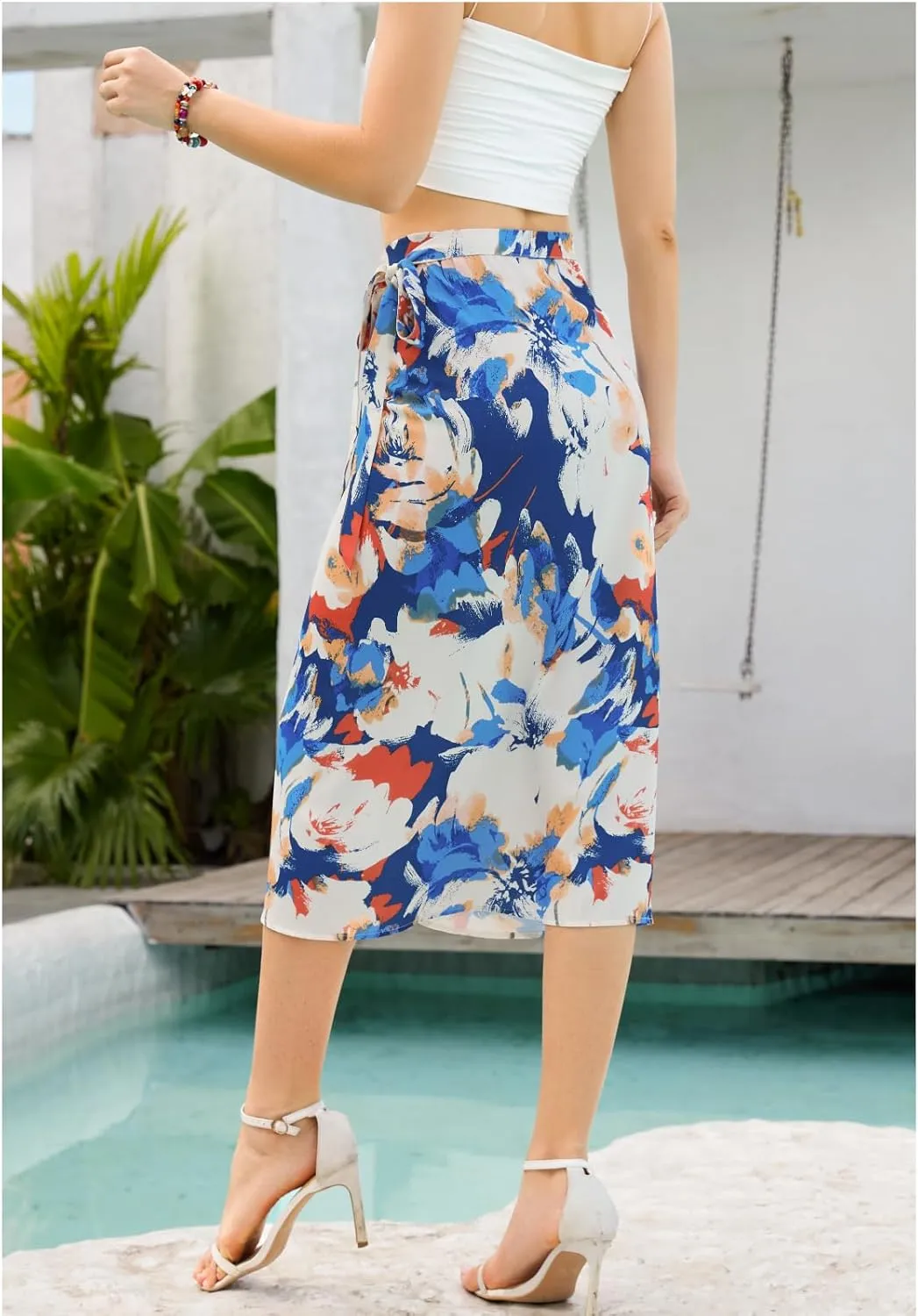 Wrap Skirts for Women Floral Midi High Low Slit Flowy Maxi Skirt 2 Sizes for All