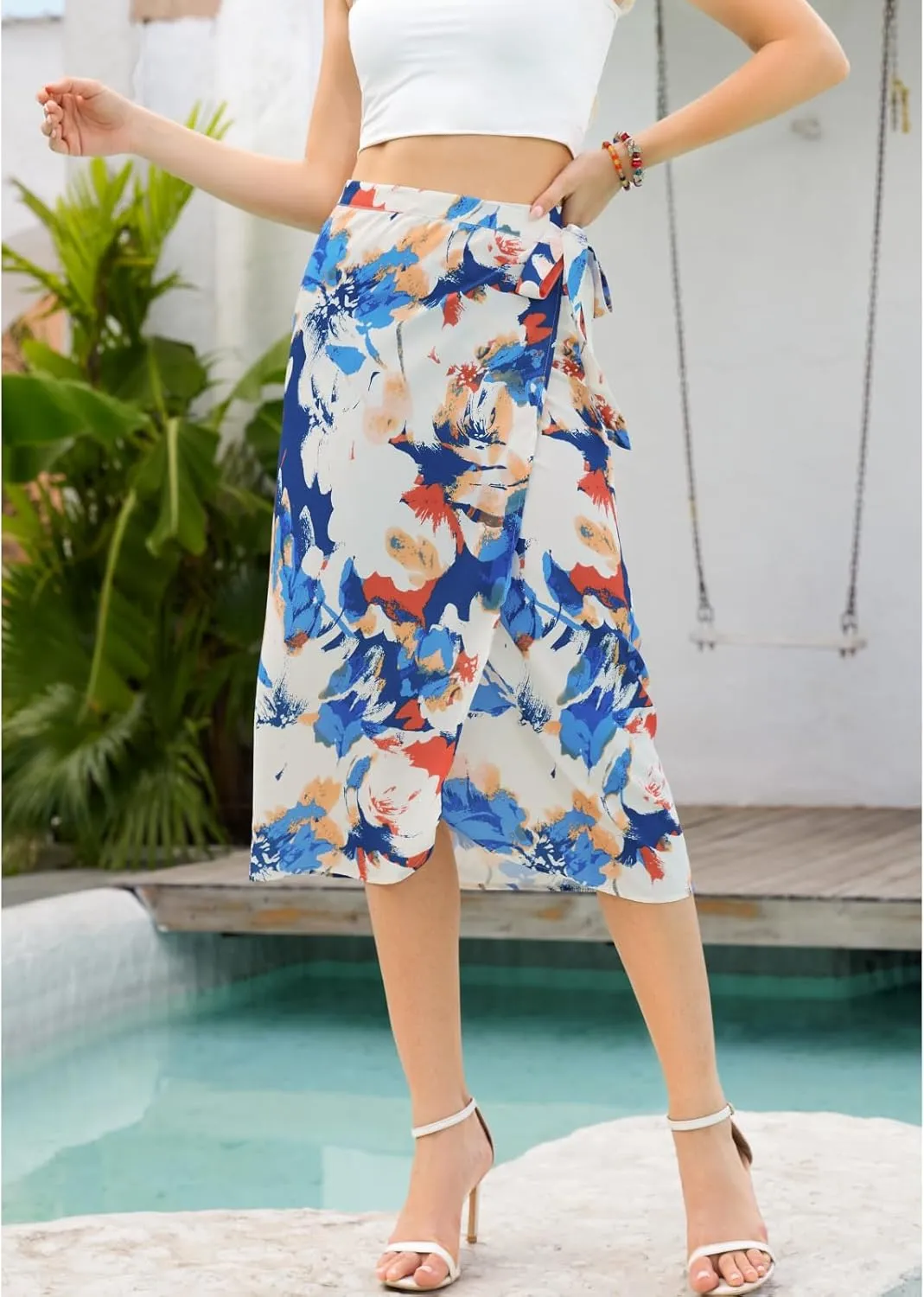 Wrap Skirts for Women Floral Midi High Low Slit Flowy Maxi Skirt 2 Sizes for All